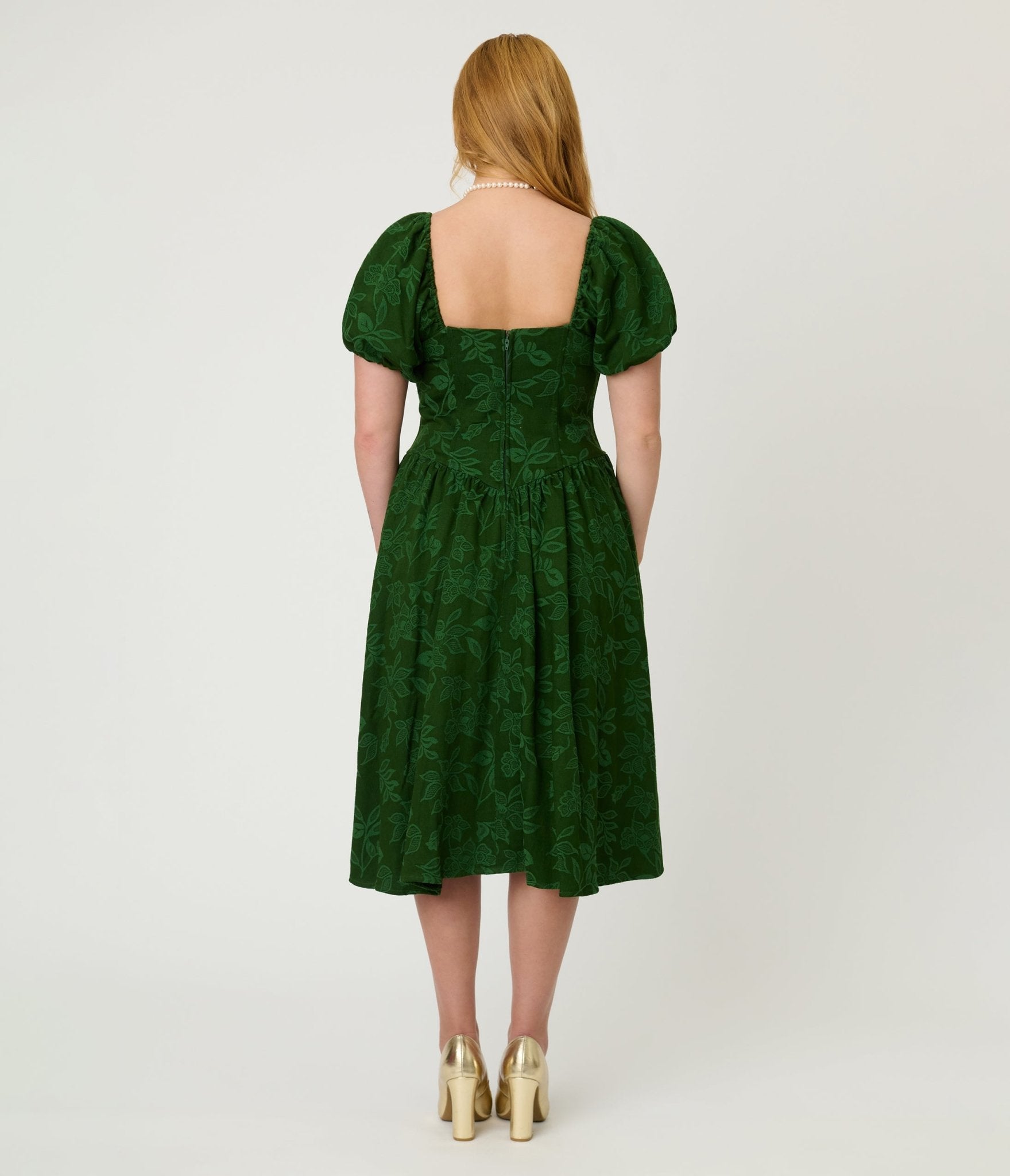 Smak Parlour Green Floral Brocade Swing Dress – Unique Vintage
