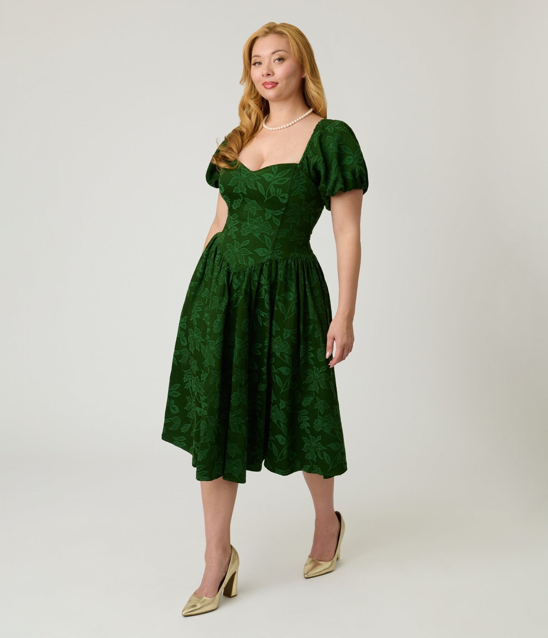 Smak Parlour Green Floral Brocade Swing Dress – Unique Vintage
