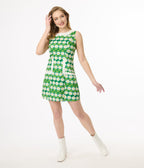 Smak Parlour Green Geometric Daisies Mod Shift Dress - Unique Vintage - Womens, DRESSES, SHIFTS