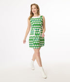 Smak Parlour Green Geometric Daisies Mod Shift Dress - Unique Vintage - Womens, DRESSES, SHIFTS