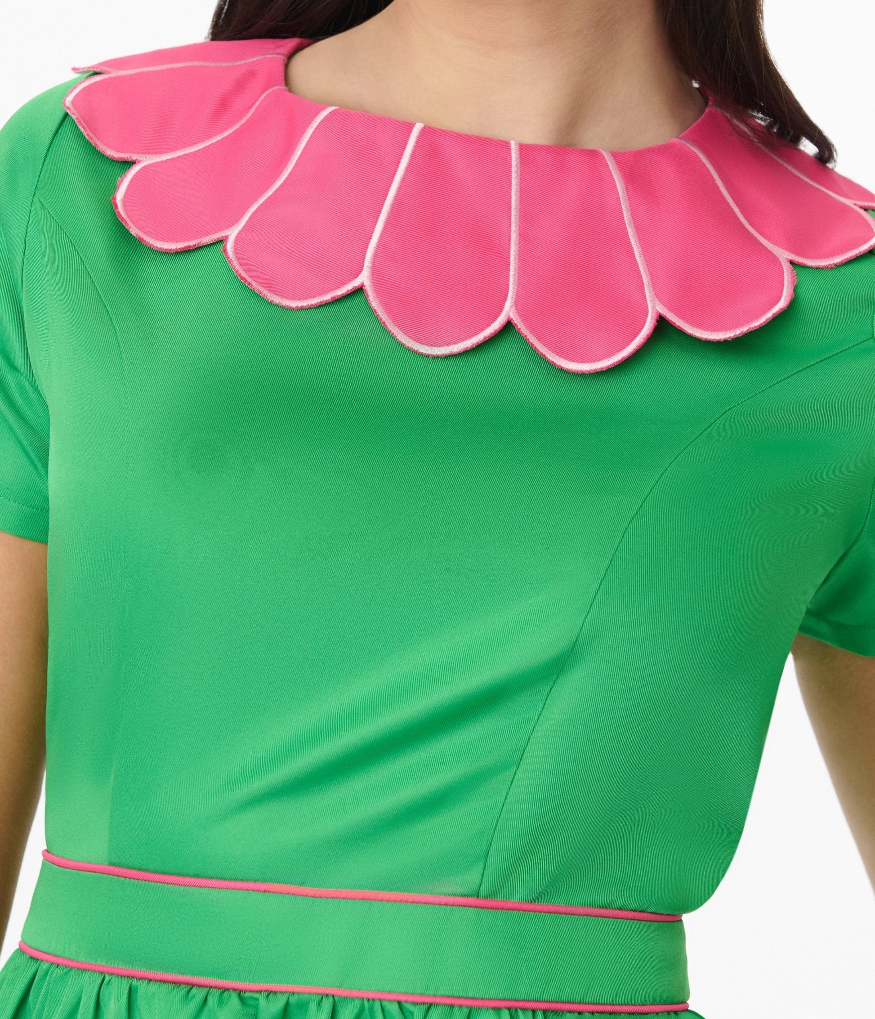 Smak Parlour Green & Hot Pink Petal Collar Flare Dress - Unique Vintage - Womens, DRESSES, FIT AND FLARE