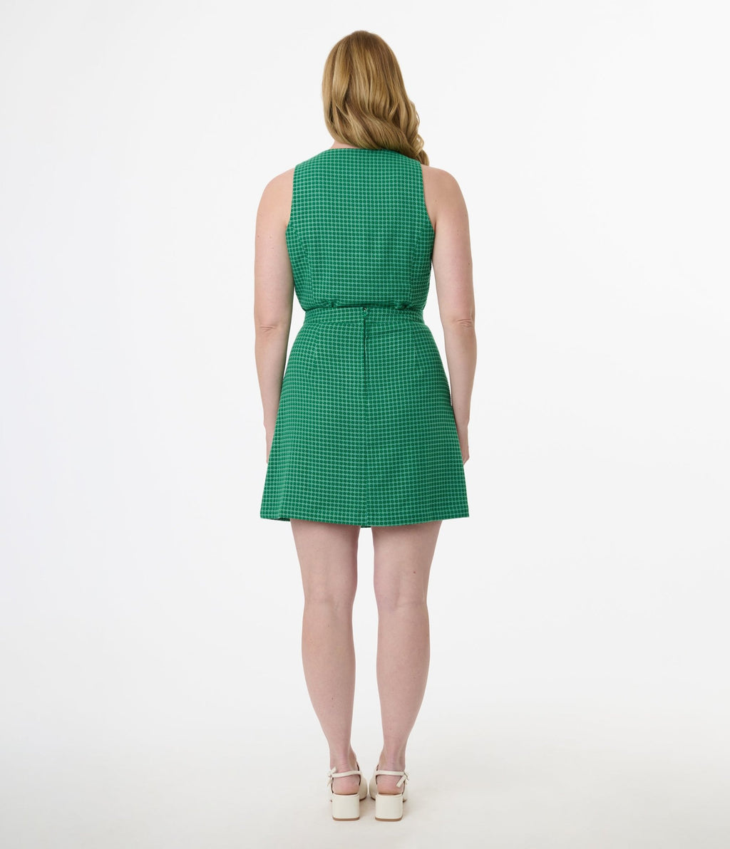 Smak Parlour Green Houndstooth A - Line Mini Skirt - Unique Vintage - Womens, BOTTOMS, SKIRTS