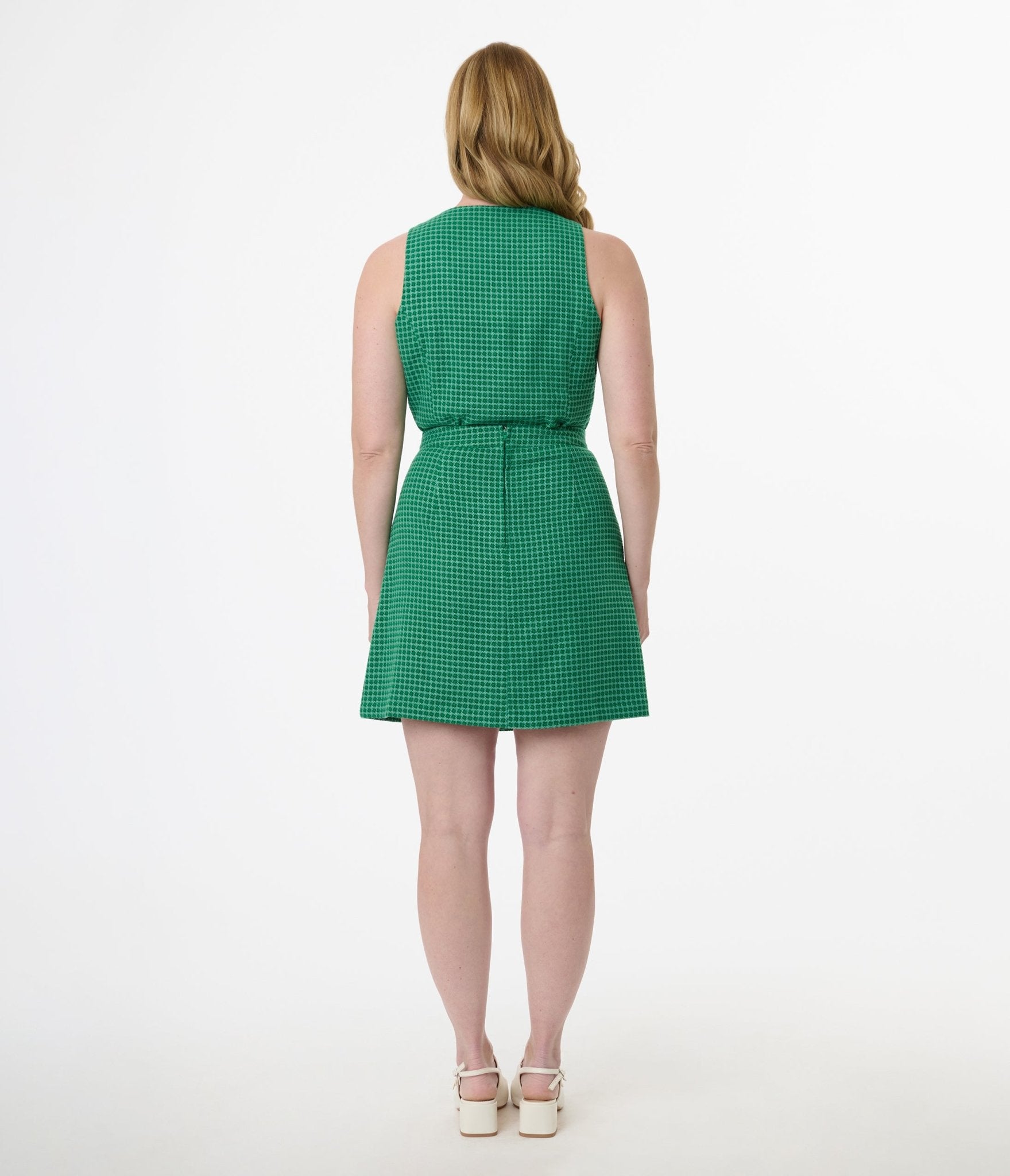 Smak Parlour Green Houndstooth A - Line Mini Skirt - Unique Vintage - Womens, BOTTOMS, SKIRTS