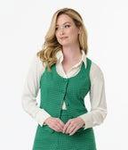 Smak Parlour Green Houndstooth Scoop Neck Vest - Unique Vintage - Womens, TOPS, OUTERWEAR