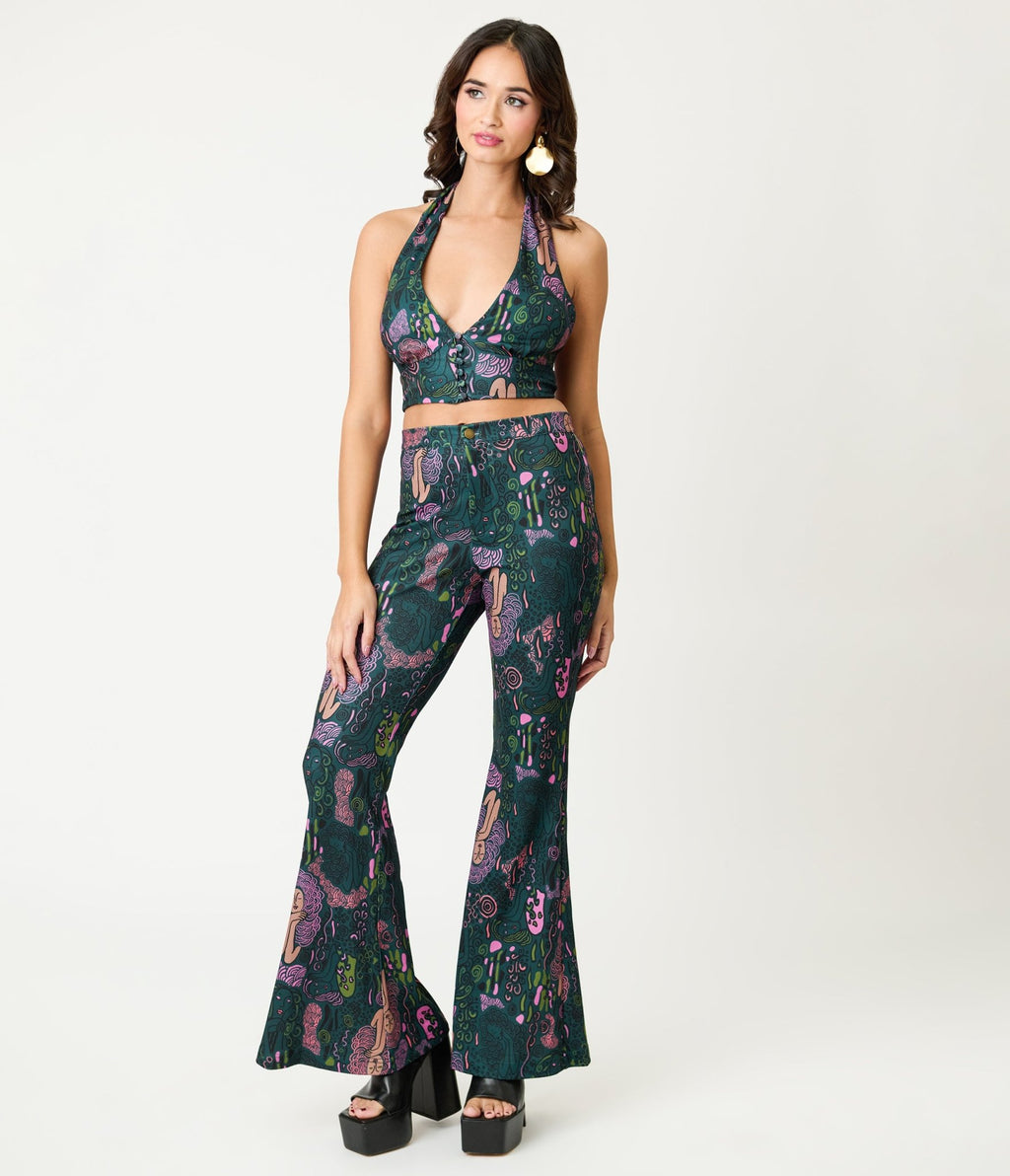 Smak Parlour Green & Mannequin Doodle Feelin Groovy Crop Top - Unique Vintage - Womens, TOPS, KNIT TOPS