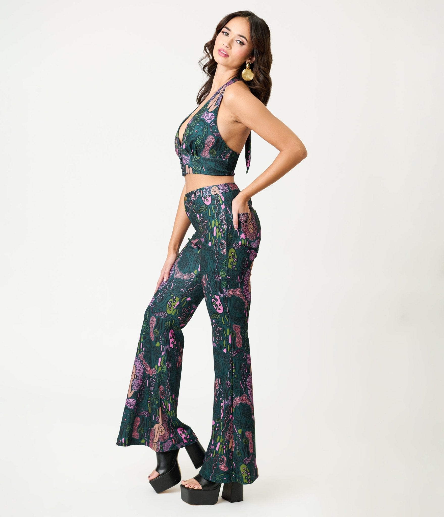 Smak Parlour Green & Mannequin Doodle Find Your Flare Pants