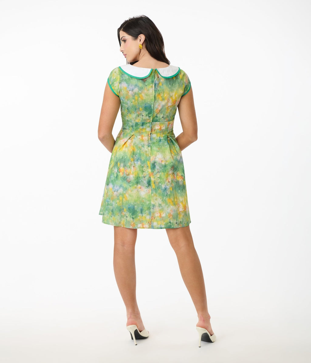 Smak Parlour Green Painted Garden Fit & Flare Dress - Unique Vintage - Womens, DRESSES, FIT AND FLARE