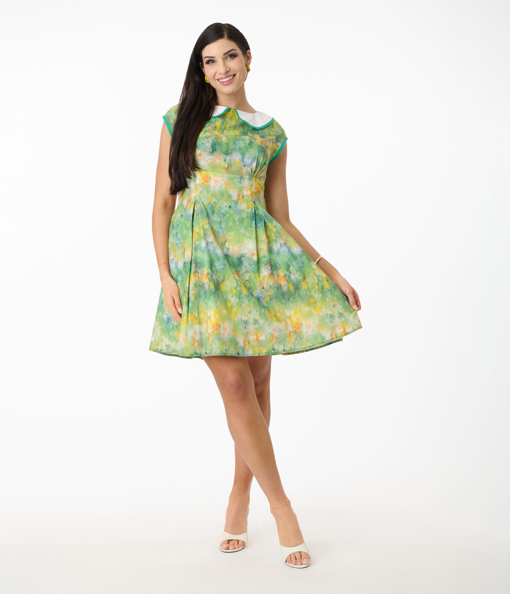 Smak Parlour Green Painted Garden Fit & Flare Dress - Unique Vintage - Womens, DRESSES, FIT AND FLARE