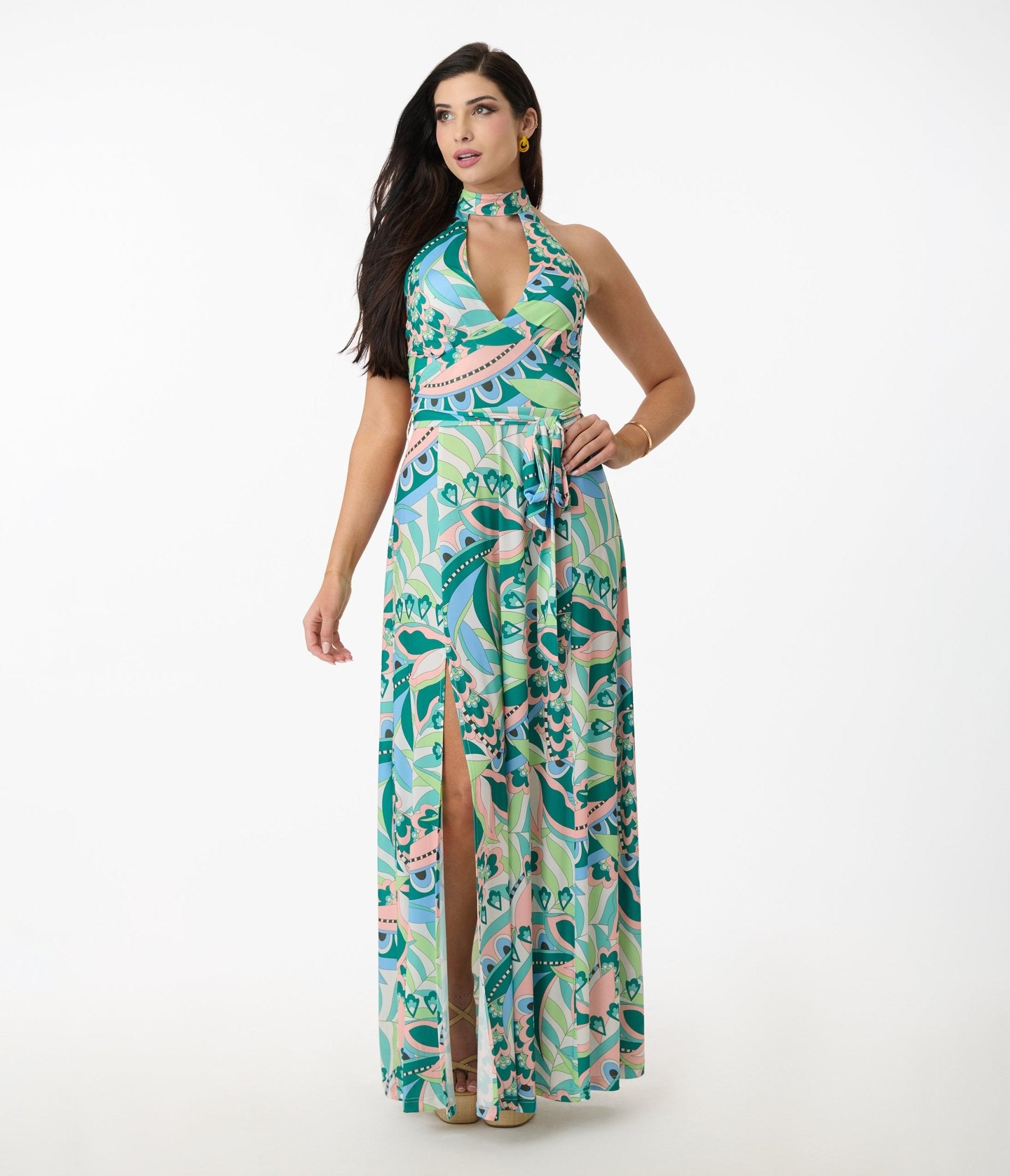 Smak Parlour Green Paisley Halter Maxi Dress - Unique Vintage - Womens, DRESSES, MAXI