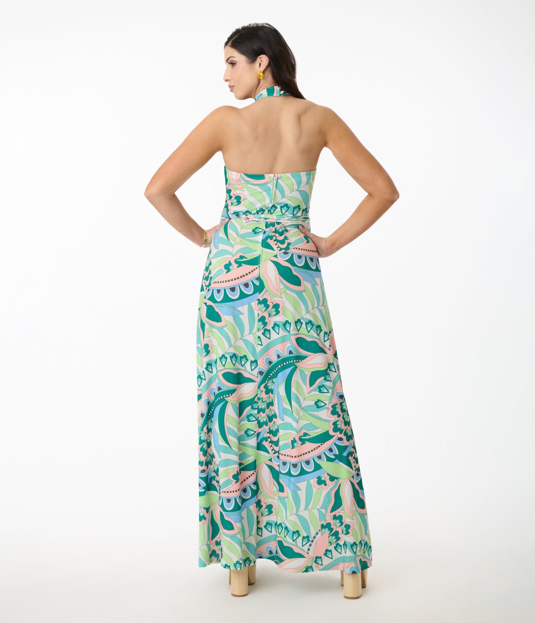 Smak Parlour Green Paisley Halter Maxi Dress - Unique Vintage - Womens, DRESSES, MAXI