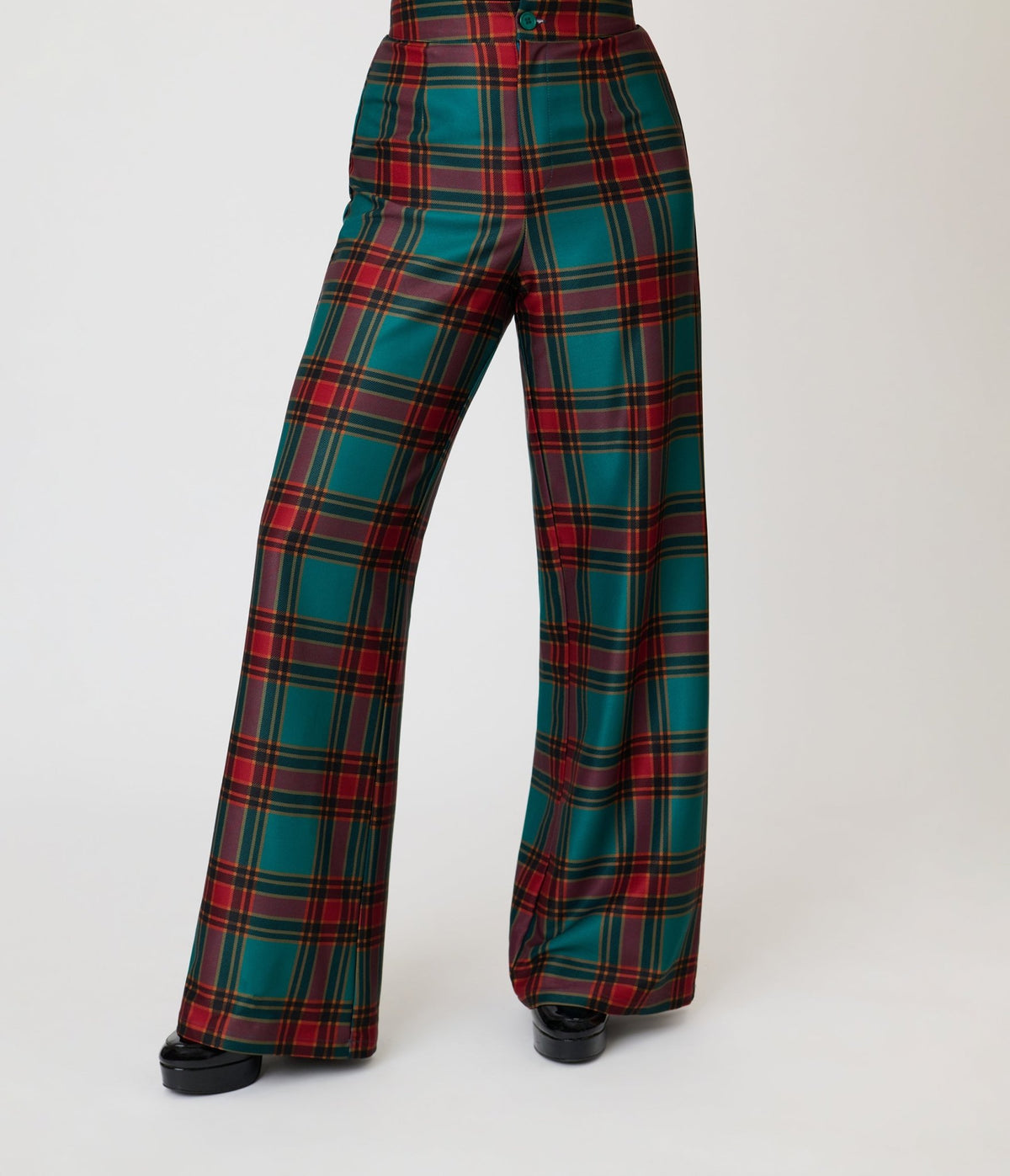 Smak Parlour Green & Red Oversize Plaid Wide Leg Trousers - Unique Vintage - Pants