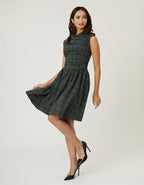 Smak Parlour Green & Red Plaid Funnel Neck Fit & Flare Dress - Unique Vintage - Womens, DRESSES, FIT AND FLARE