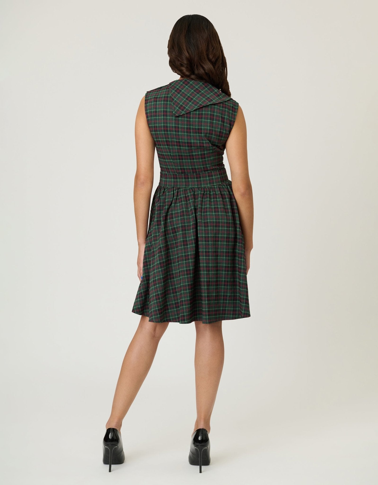 slim fit dress slacks Prosperina Faye Green Multi Plaid Tweed Halter Dress main image 0