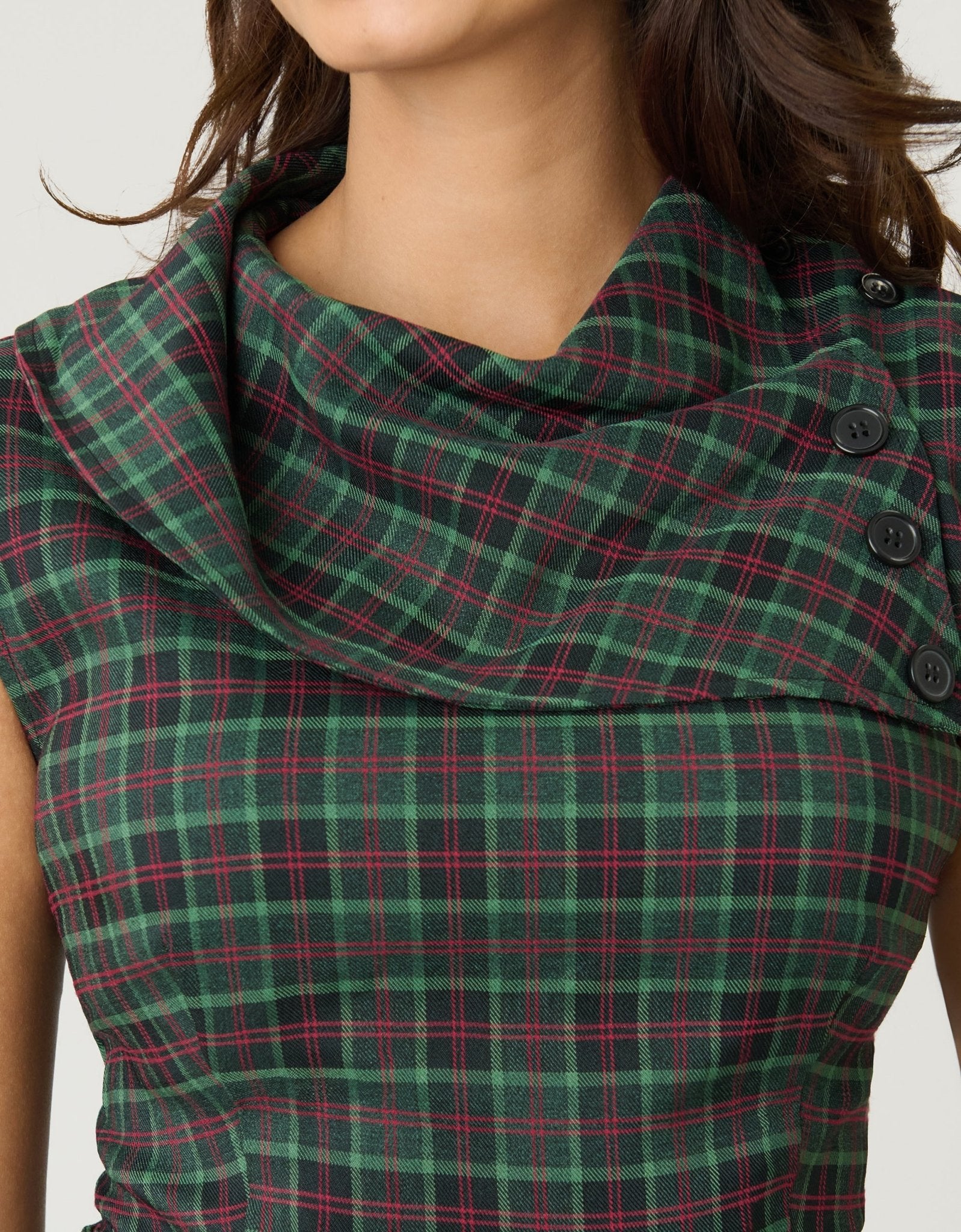 loft green plaid dress Green Plaid Square Neck Midi Dress – Modern Millie