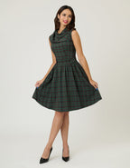 Smak Parlour Green & Red Plaid Funnel Neck Fit & Flare Dress - Unique Vintage - Womens, DRESSES, FIT AND FLARE