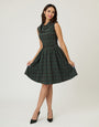 Smak Parlour Green & Red Plaid Funnel Neck Fit & Flare Dress
