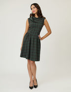 Smak Parlour Green & Red Plaid Funnel Neck Fit & Flare Dress - Unique Vintage - Womens, DRESSES, FIT AND FLARE