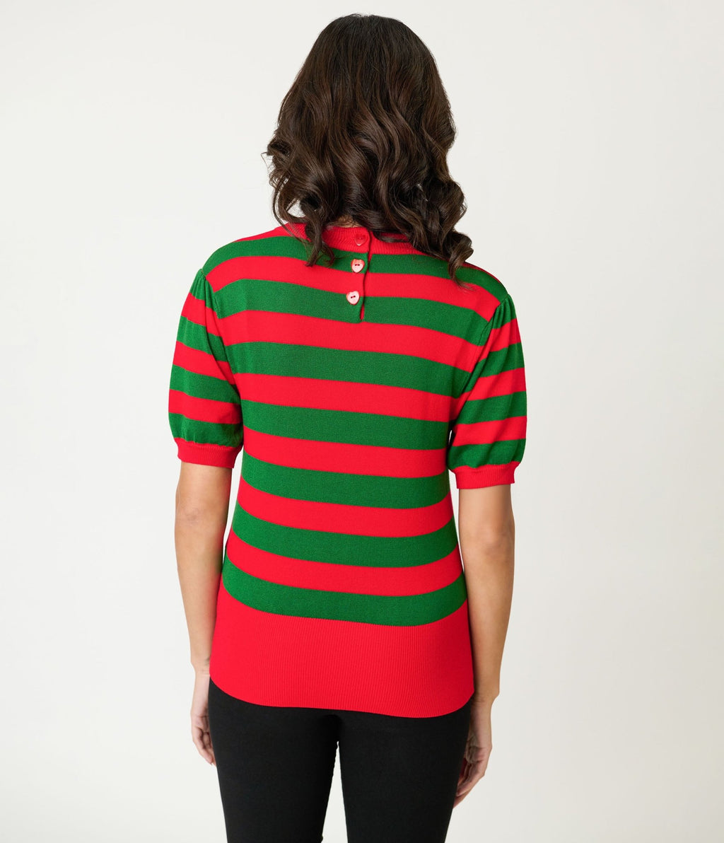 Smak Parlour Green & Red Stripe Heart Sweater - Unique Vintage - Womens, TOPS, SWEATERS
