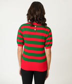 Smak Parlour Green & Red Stripe Heart Sweater - Unique Vintage - Womens, TOPS, SWEATERS