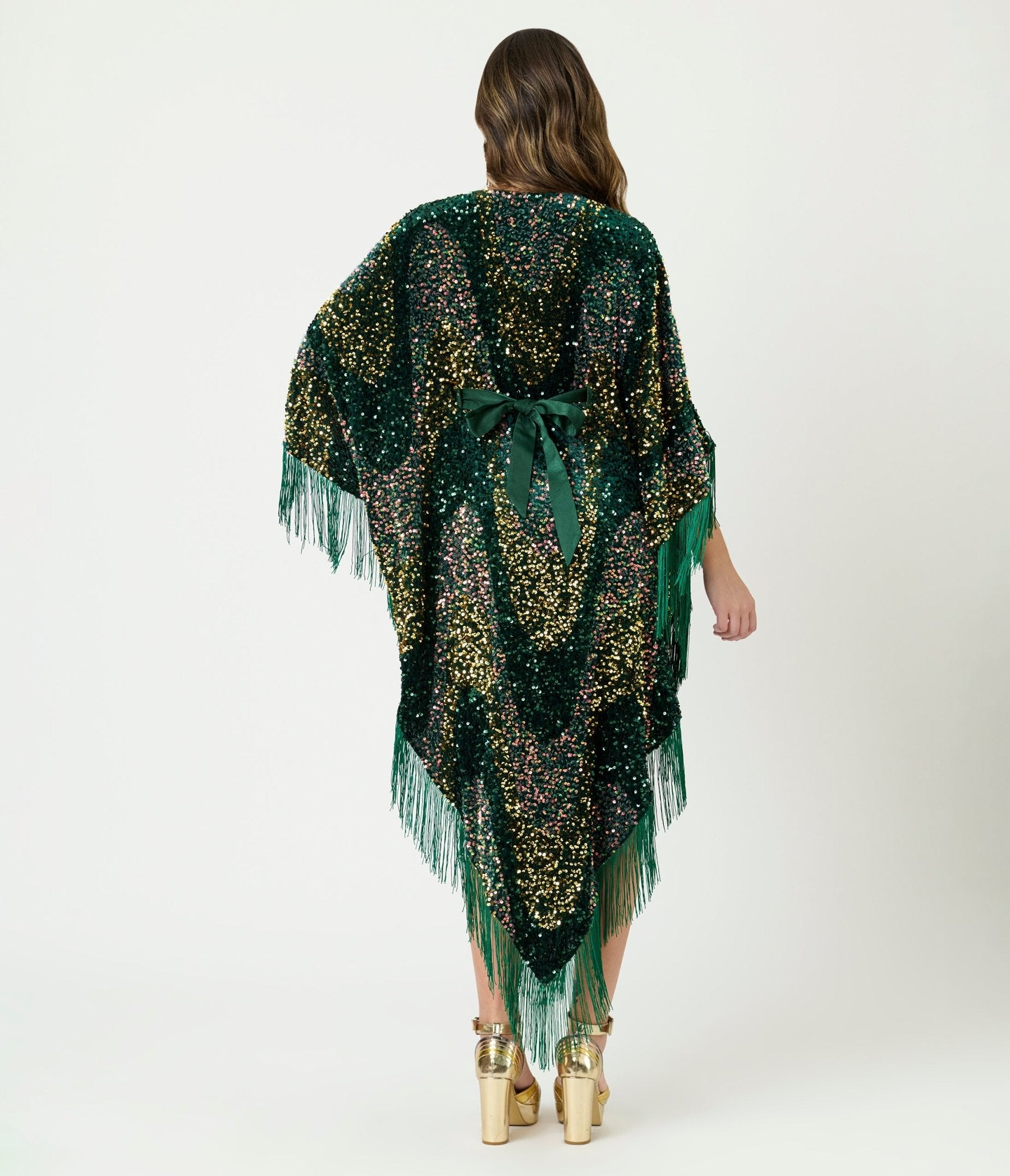 Smak Parlour Green Sequin Fringe Caftan Dress - Unique Vintage - Womens, DRESSES, CAFTAN