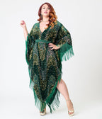 Smak Parlour Green Sequin Fringe Caftan Dress - Unique Vintage - Womens, DRESSES, CAFTAN