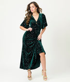 Smak Parlour Green Velvet Silver Stars Cutout Maxi Dress - Unique Vintage - Womens, DRESSES, MAXI
