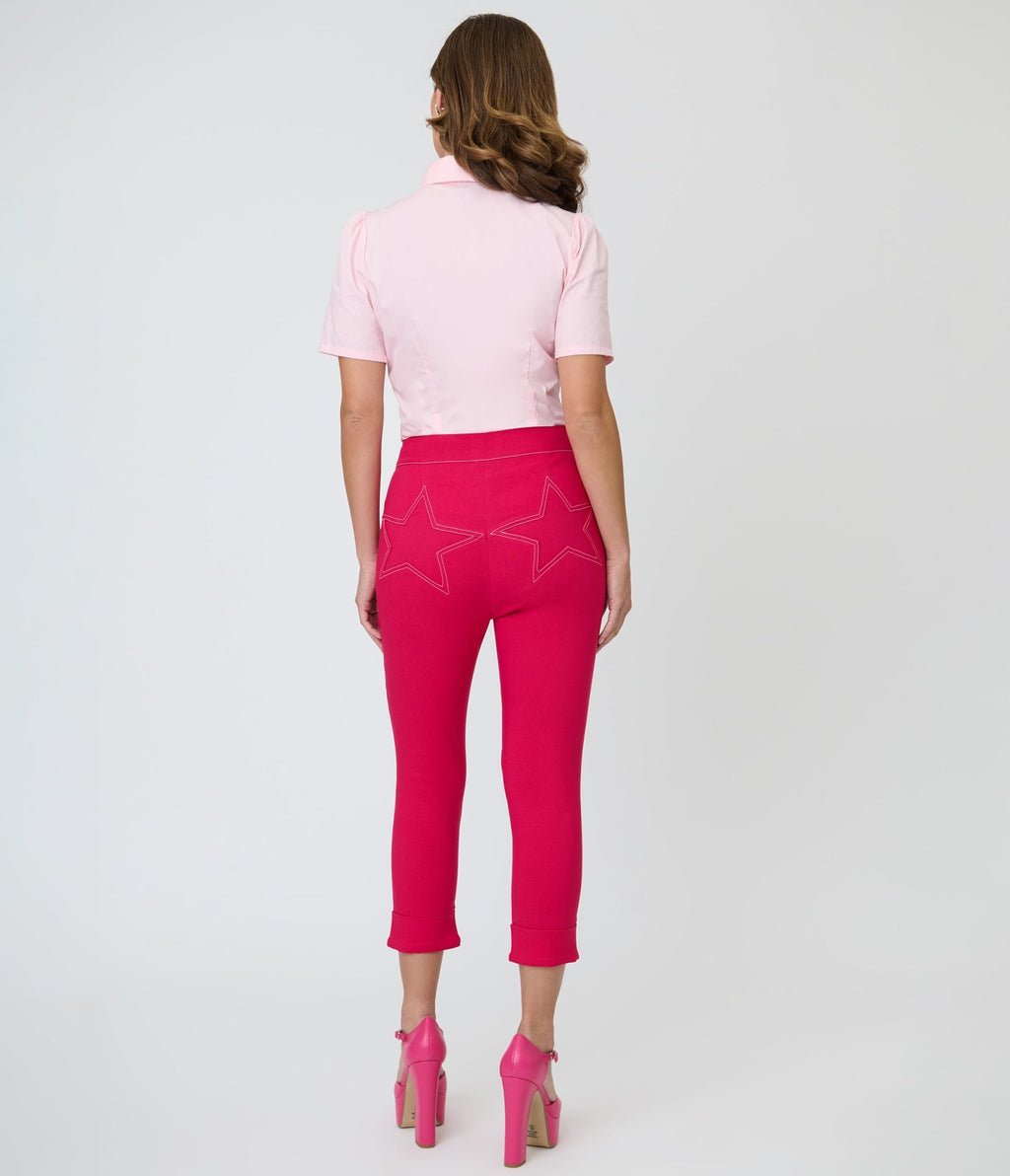 Smak Parlour Hot Pink Denim Star Capris - Unique Vintage - Womens, BOTTOMS, CAPRI