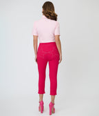 Smak Parlour Hot Pink Denim Star Capris - Unique Vintage - Womens, BOTTOMS, CAPRI
