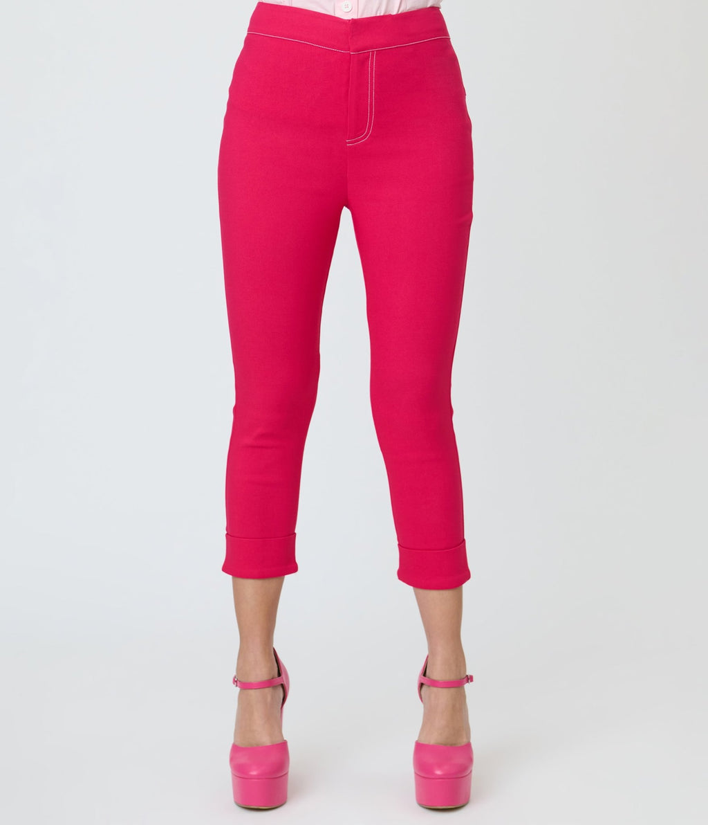 Smak Parlour Hot Pink Denim Star Capris - Unique Vintage - Womens, BOTTOMS, CAPRI