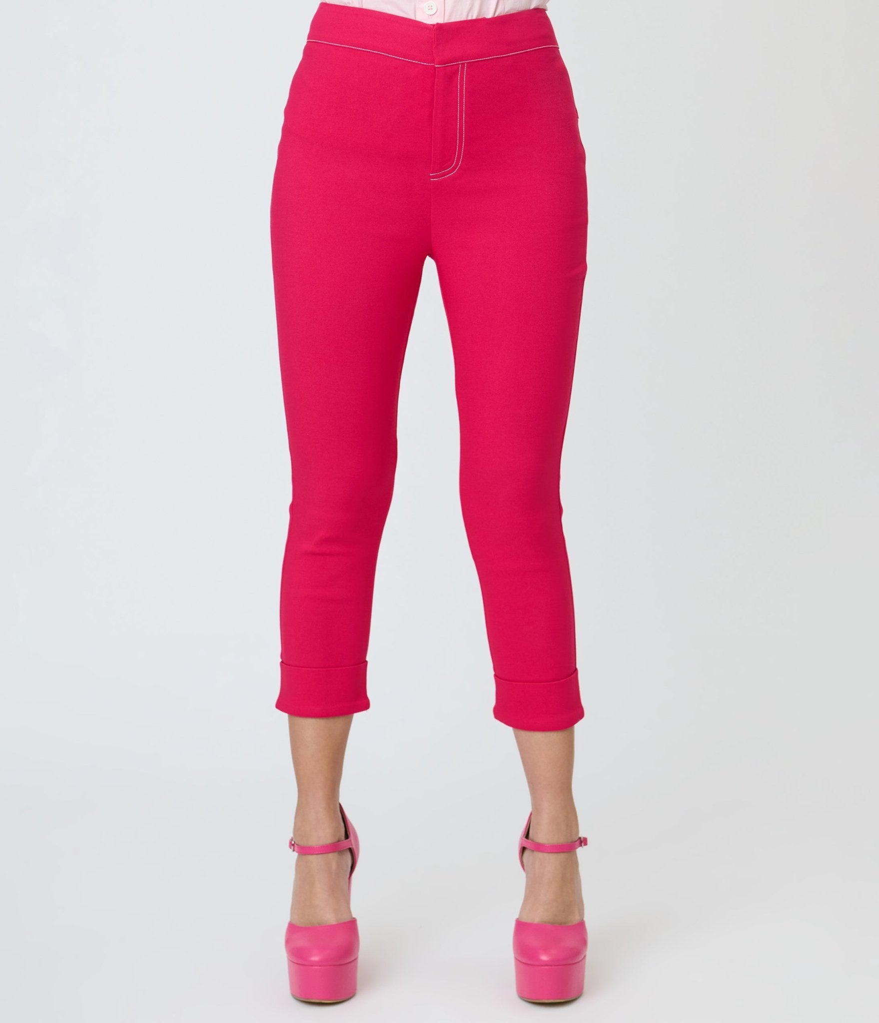 Smak Parlour Hot Pink Denim Star Capris - Unique Vintage - Womens, BOTTOMS, CAPRI