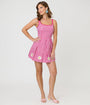 Smak Parlour Hot Pink Gingham & Daisy Pleated Skirted Romper