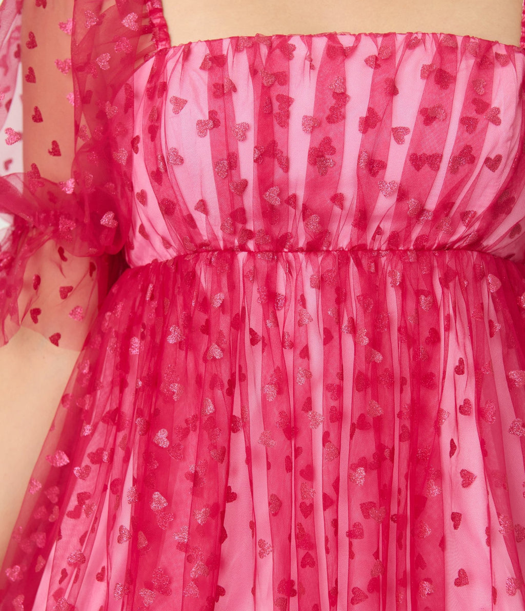 Smak Parlour Hot Pink Glitter Hearts Love Interest Babydoll Dress M/8-10 Smak Parlour Hot Pink Glitter Hearts Love Interest Babydoll Dress M/8-10
