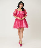 Smak Parlour Hot Pink Glitter Hearts Love Interest Babydoll Dress - Unique Vintage - Womens, DRESSES, BABYDOLL