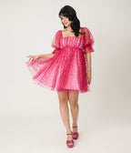 Smak Parlour Hot Pink Glitter Hearts Love Interest Babydoll Dress - Unique Vintage - Womens, DRESSES, BABYDOLL