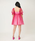 Smak Parlour Hot Pink Glitter Hearts Love Interest Babydoll Dress - Unique Vintage - Womens, DRESSES, BABYDOLL