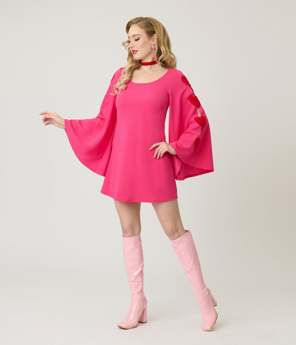 Smak Parlour Hot Pink Heart Cutout Bell Sleeve Mini Dress S/4-6 Smak Parlour Hot Pink Heart Cutout Bell Sleeve Mini Dress S/4-6