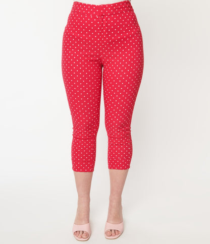 Smak Parlour Hot Pink Pin Dot Daisy Pocket Smarty Pants Capri - Unique Vintage - Womens, BOTTOMS, CAPRI