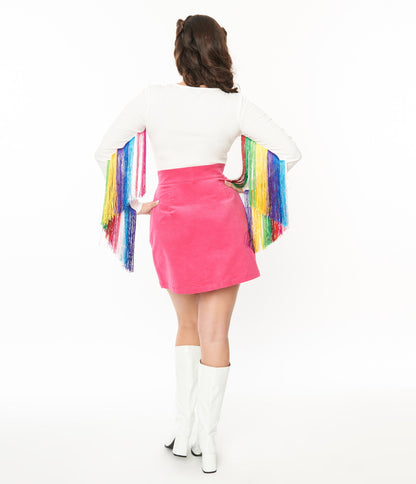 Smak Parlour Hot Pink & Rainbow Match Game Mini Skirt - Unique Vintage - Womens, BOTTOMS, SKIRTS