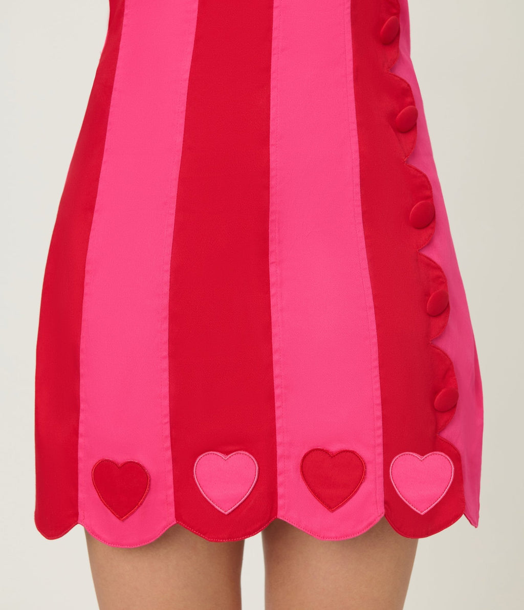 Smak Parlour Hot Pink & Red Hearts Scallop Mini Dress - Unique Vintage - Womens, DRESSES, SHIFTS