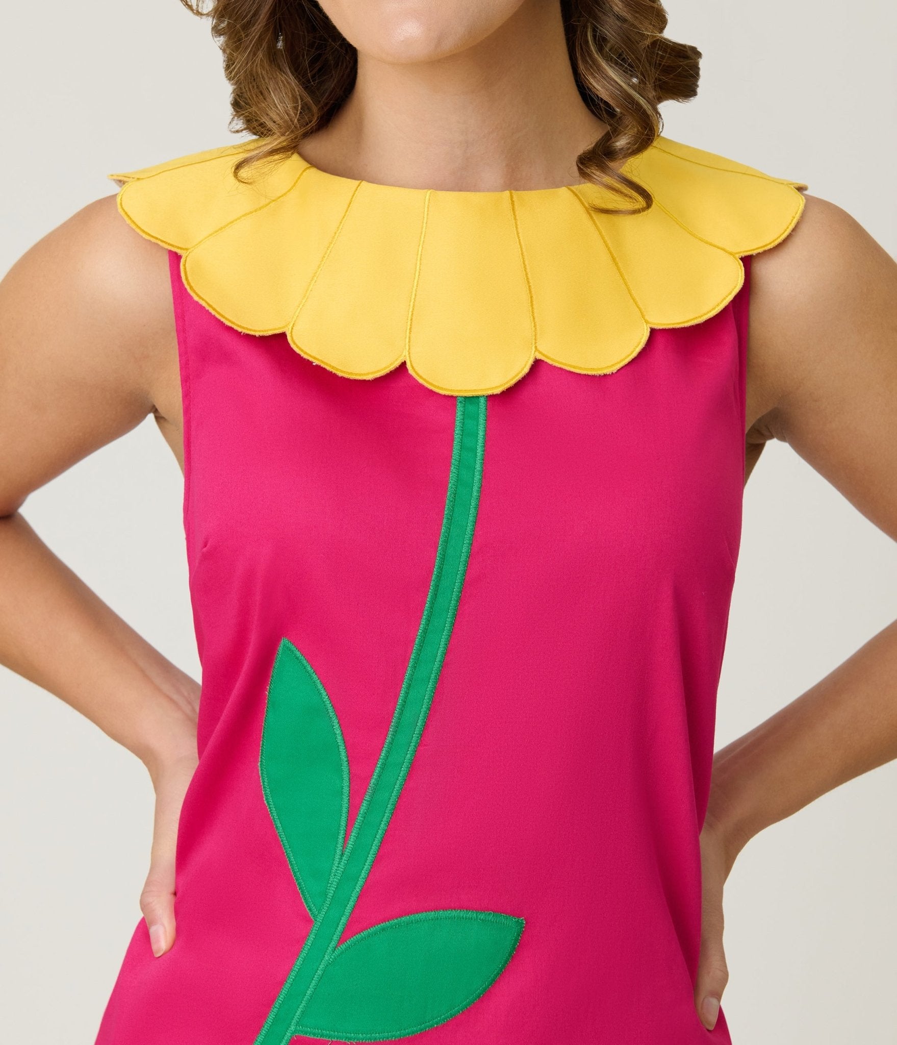 Smak Parlour Hot Pink & Yellow Petal Collar Cotton Shift Dress - Unique Vintage - Womens, DRESSES, SHIFTS
