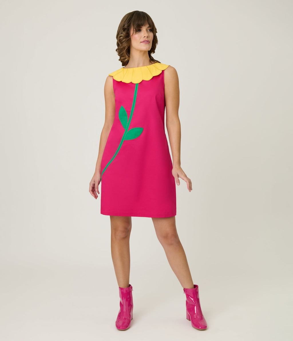 Smak Parlour Hot Pink & Yellow Petal Collar Cotton Shift Dress - Unique Vintage - Womens, DRESSES, SHIFTS