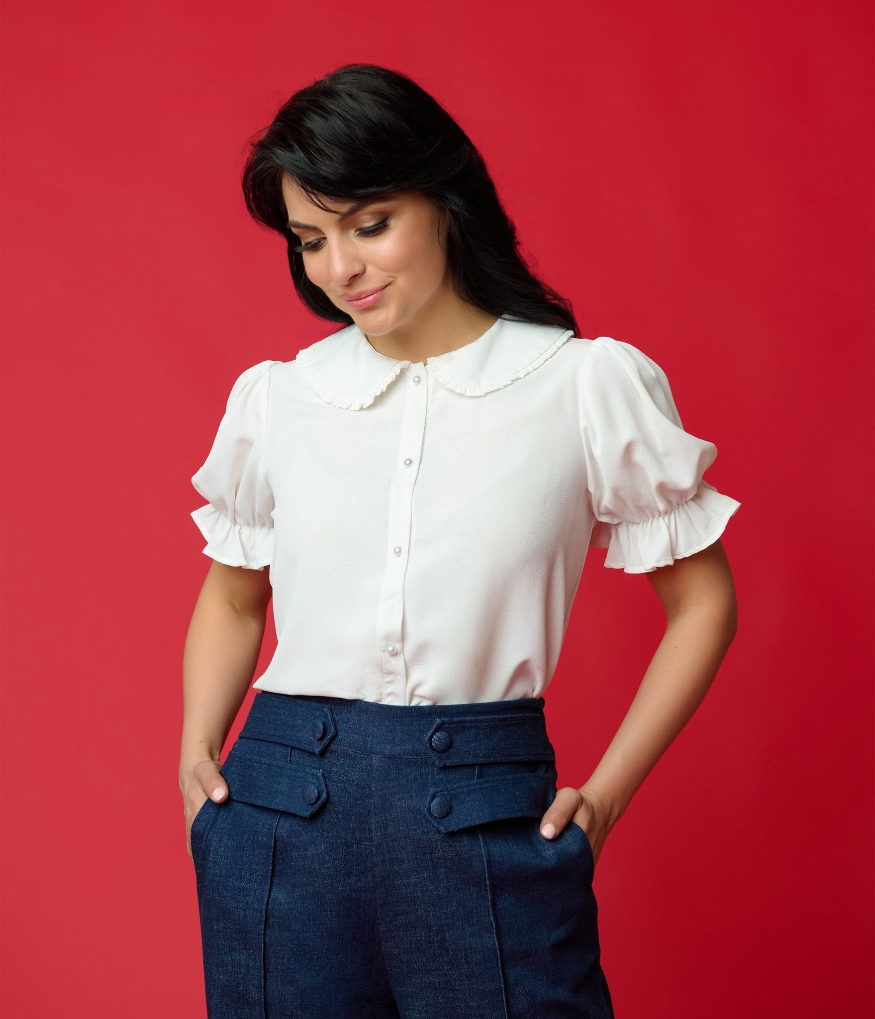 Smak Parlour Ivory Puff Sleeve Blouse - Unique Vintage - Womens, TOPS, WOVEN TOPS