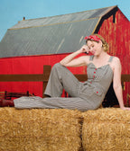 Smak Parlour Navy Railroad Stripes Wide Leg Dungarees - Unique Vintage - Womens, BOTTOMS, ROMPERS AND JUMPSUITS