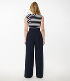 Smak Parlour Navy & Silver Button Wide Leg Sailor Pants - Unique Vintage - Womens, BOTTOMS, PANTS