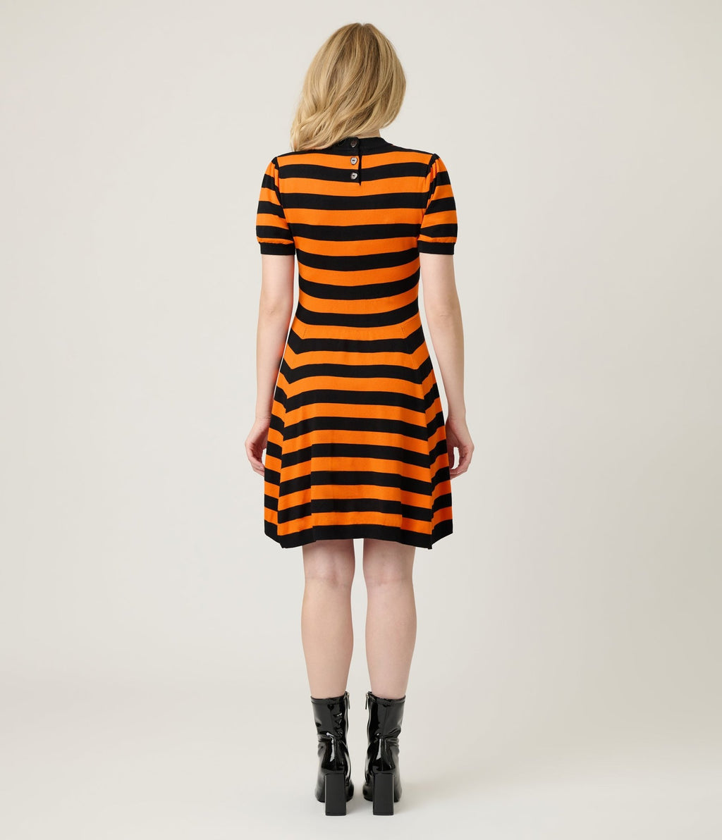 Smak Parlour Orange & Black Heart Cutout Flare Dress - Unique Vintage - Womens, DRESSES, FIT AND FLARE