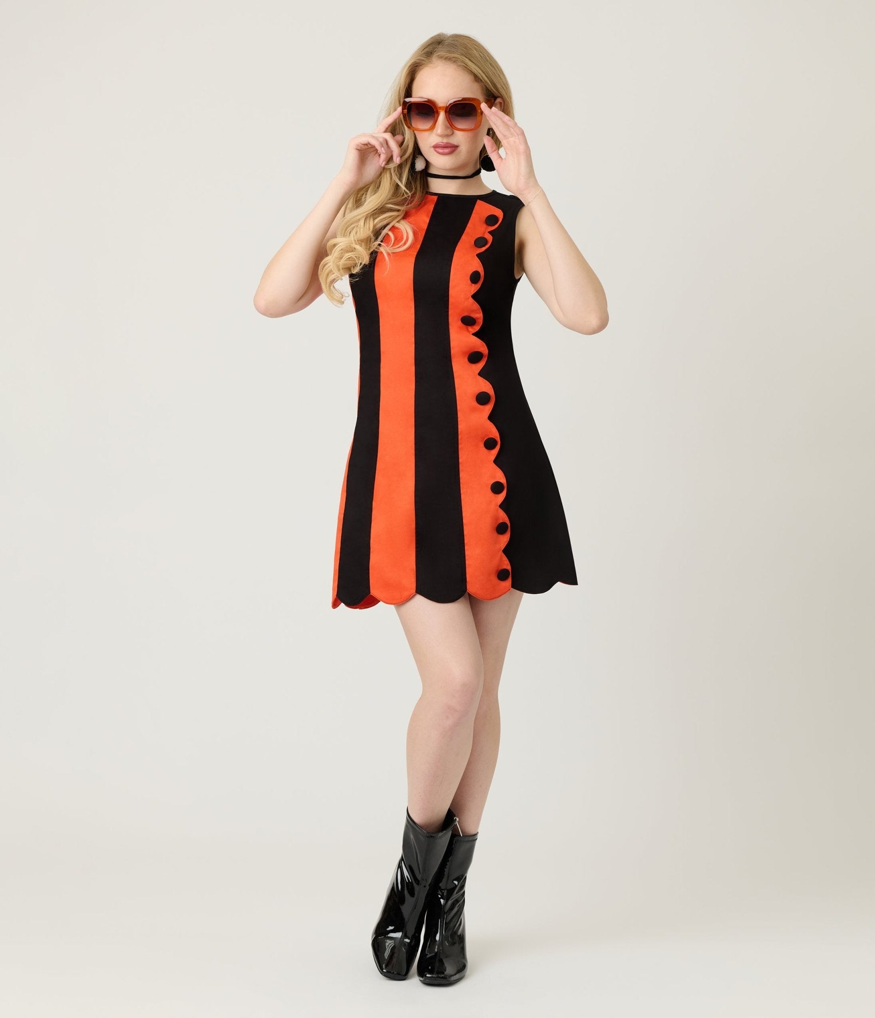 Smak Parlour Orange & Black Stripe Scallop Mini Dress - Unique Vintage - Womens, DRESSES, SHIFTS