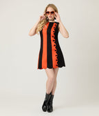 Smak Parlour Orange & Black Stripe Scallop Mini Dress - Unique Vintage - Womens, DRESSES, SHIFTS
