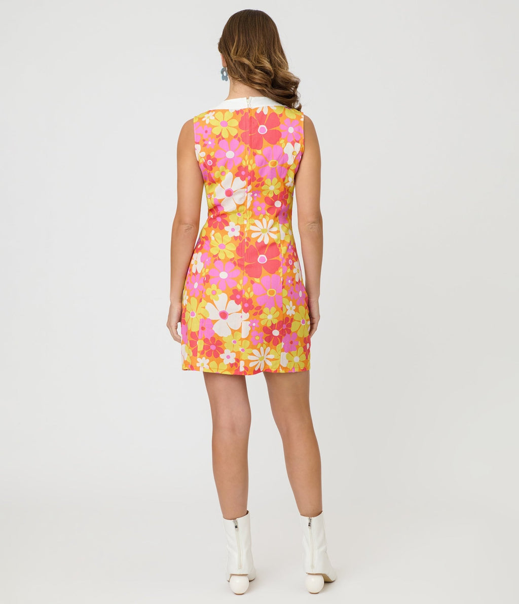 Smak Parlour Orange Flower Print Mod Shift Dress - Unique Vintage - Womens, DRESSES, SHIFTS