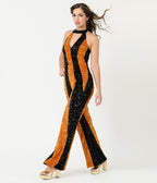 Smak Parlour Orange & Silver Sequin Glamour Goddess Jumpsuit - Unique Vintage - Womens, BOTTOMS, ROMPERS AND JUMPSUITS