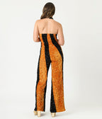 Smak Parlour Orange & Silver Sequin Glamour Goddess Jumpsuit - Unique Vintage - Womens, BOTTOMS, ROMPERS AND JUMPSUITS